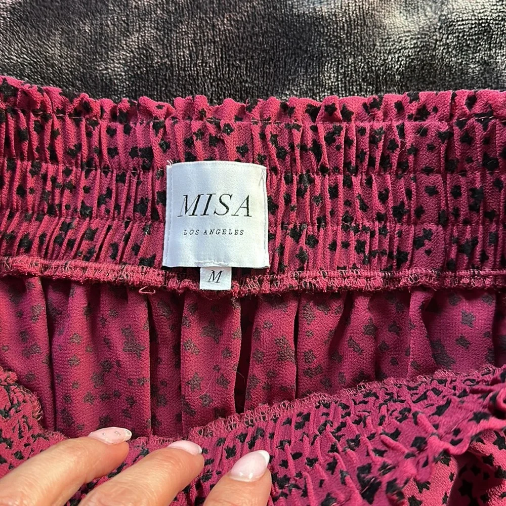 Misa Los Angeles Plum Star Dot Print Tiered Ruffle Mini Skirt